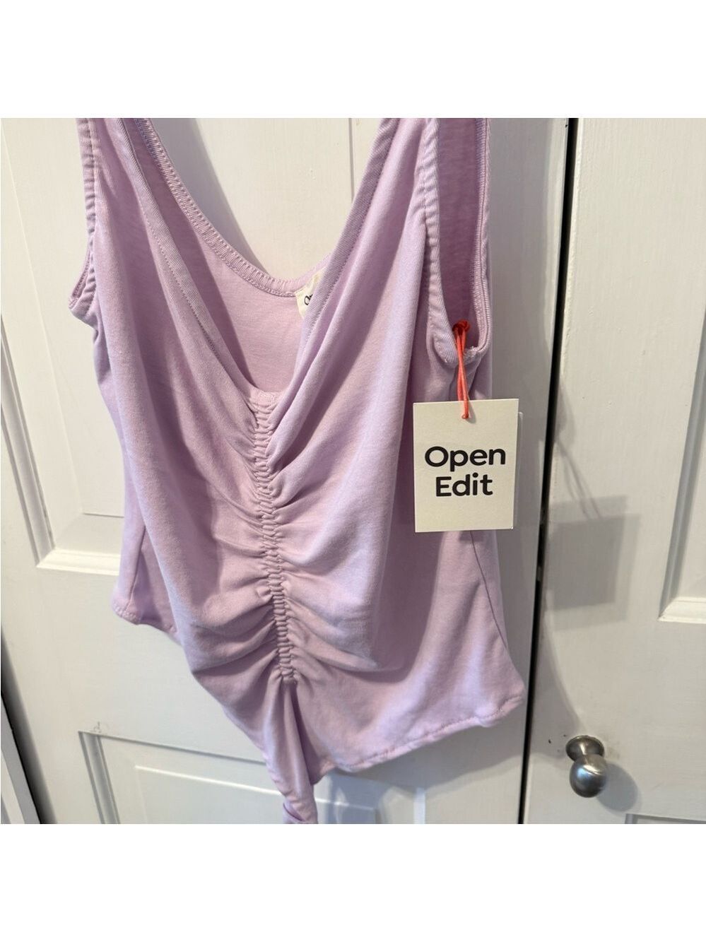 NWT Open Edit Ruched Center Bodysuit Lavender Sleeveless Organic Cotton Women's